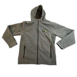 New Balance Men Gray Poly Knit Textured Full Zip Hoodie Jacket Size S Athleisure